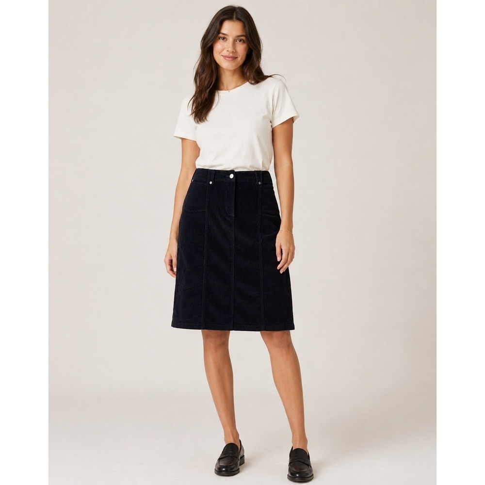 Woolrich Corduroy Midi Skirt Womens 8‎ Black Cotton Pockets Western